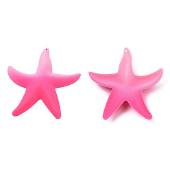 Hot Pink Spray Painted Iron Big Pendants, Starfish, Hot Pink, 50x46.5x6mm, Hole: 1mm
