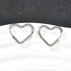 Сердце Серьги из 201 нержавеющей стали, с 316 хирургическими штифтами из нержавеющей стали, цвет нержавеющей стали, сердце, 21.5x18.5x2.5 мм