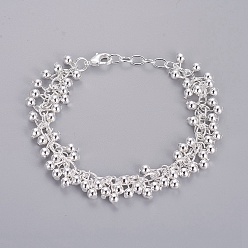 Silver Silver Color Plated Brass Ball Charm Bracelets For Women, with Lobster Clasps, 190mm