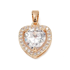 Light Gold Латунные микро проложить кубического циркония подвески, сердце, долговечный, без свинца и без кадмия, золотой свет, 17.5x15.5x6 мм, отверстие : 4.5x3 мм
