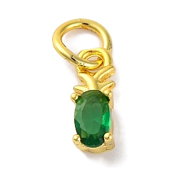 Зеленый Латунь с микропокрытием, долговечный, без кадмия и без свинца, реальный 18 k позолоченный, ананасовые прелести, зелёные, 9.5x3.5x3 мм, отверстие : 3.5 мм