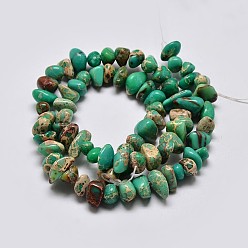 Light Sea Green Natural Imperial Jasper Beads Strands, Nuggets, Dyed, Light Sea Green, 8~16x4~10mm, Hole: 1mm, about 15.7 inch