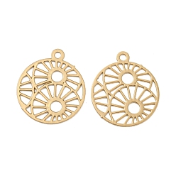 Light Gold Подвески из латунного травленого металла, долговечный, без кадмия, без никеля и без свинца, плоский круглый с выемкой, золотой свет, 17.5x15x0.3 мм, отверстие : 1.4 мм