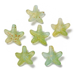 Светло-зеленый Коричневый Непрозрачные акриловые бусины, морская звезда, с золотой порошок, оливковый, 18x19x9 мм, отверстие : 1.6 мм, Около 375 шт / 500 г