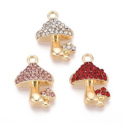 (52) Непрозрачная лаванда Подвески из сплава со стразами, гриб, без кадмия, без никеля и без свинца, золотые, разноцветные, 18x12x4 мм, отверстие : 1.6 мм