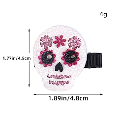 Skull Хэллоуин тема блестящая ткань заколки для волос из кожи аллигатора, для украшения вечеринок, череп, 45x48 мм