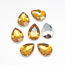 Оранжевый Акриловый горный хрусталь обратил назад кабошоны, граненые, Дно посеребренные, слеза, оранжевые, 18x13x4.5~4.8 мм
