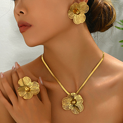 Золотой Комплекты из серег, ожерелий и колец из нержавеющей стали для женщин, золотые, ожерелья: 16.93 дюйм (43 см)