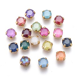 (52) Непрозрачная лаванда Шить на горный хрусталь, стиль мокко, стекло горный хрусталь, с позолоченными латунными зубцами, имитация нефрита, граненые, плоско-круглые, разноцветные, 6.5x5 мм, отверстие : 1 мм