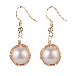 Круглые Серьги из натурального жемчуга, золотые украшения из латуни для женщин, круглый узор, 35~36 мм, штифты : 0.6 мм