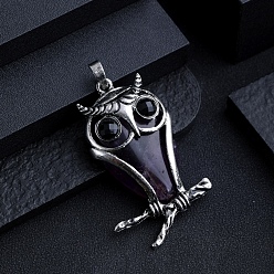 Аметист Природный аметист большие кулоны, сплав сова драгоценные камни амулеты, античное серебро, 57x30 мм