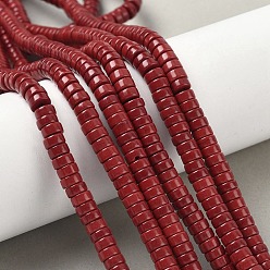 Темно-Красный Крашеные нити из натурального магнезита, диск, Heishi бусы, темно-красный, 6x3 мм, отверстие : 1 мм, около 136 шт / нитка, 15.63~15.75'' (39.7~40 см)