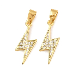 Золотой Молния латунь микропаве из кубического циркония подвески, золотые, 21.5x8x1.5 мм, отверстие : 4x3.5 мм