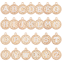 Белый 1сумка 26шт. подвески из эмалевого сплава, плоский круглый с буквой a~z подвеска, золотой свет, белые, 17.5x15x2 мм, отверстие : 1.6 мм, 1 шт / стиль