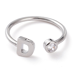 Letter D Латунные кольца из манжеты с прозрачным цирконием, открытые кольца, долговечный, платина, Буква D, размер США 6, внутренний диаметр: 17 мм