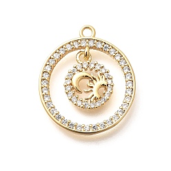 Солнце Латунные микро проложить кубического циркония подвески, без кадмия, без никеля и без свинца, реальный 18 k позолоченный, кольцо прелести, солнце, 21x18x3 мм, отверстие : 1.5 мм