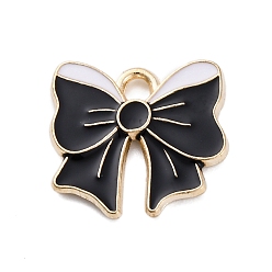 Черный Подвески из эмали и сплава, бантом прелести, золотые, чёрные, 15x16x2 мм, отверстие : 2 мм