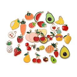 (52) Непрозрачная лаванда Подвески из эмали и сплава, фруктовые прелести, золотые, разноцветные, 10.5~27x9~21x1.5~2 мм, отверстие : 1.4~2.2 мм, 30 шт / пакет