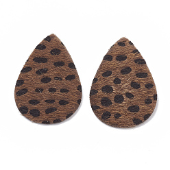 Saddle Brown Imitation Leather Big Pendants, with Faux Fur, teardrop, Saddle Brown, 55x36x1mm, Hole: 1mm
