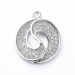 Platinum Brass Micro Pave Cubic Zirconia Pendants, Flat Round, Clear, Platinum, 18x15.5x3.5mm, Hole: 1.5mm
