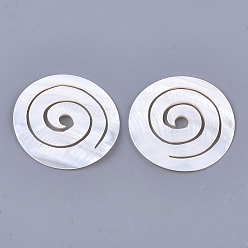 Seashell Color Freshwater Shell Pendants, Flat Round with Vortex, Seashell Color, 49~50x3~5mm