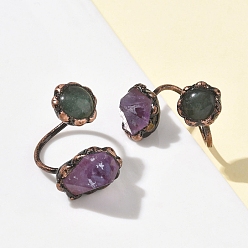 Зеленый Авантюрин Кольца с натуральным аметистом и зеленым авантюрином, манжеты из красной меди и латуни, 18 мм