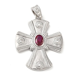 Платина Латунные микро проложить кубического циркония подвески, без свинца и без кадмия, крестик, платина, 36x28x4 мм, отверстие : 6 мм