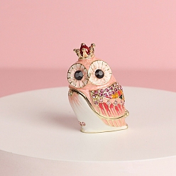 Pink Шкатулка для хранения ювелирных изделий из эмалированного сплава совы, с магнитными застежками, розовые, 35x30x50 мм