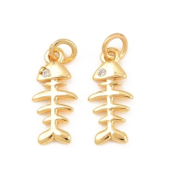 Fish Латунные микро проложить кубического циркония прелести, без свинца и без кадмия, стойки покрытие, долговечный, реальный 18 k позолоченный, рыба, 14.5x6.5x1.5 мм, Перейти кольцо: 4x0.7 мм, внутренний диаметр: 2.5 мм