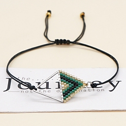 Разноцветный Браслеты из бисера Miyuki с ромбовидным узором для женщин, регулируемые нейлоновые шнур плетеный браслеты из бисера, красочный, 11 дюйм (28 см)