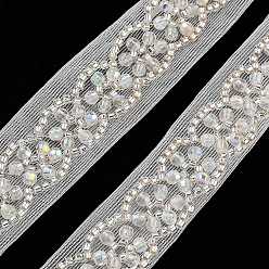 Floral White Polyester Lace Trims, with ABS Imitation Pearl Beads and Glass, Floral White, 3/4 inch(20mm)