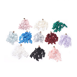Gemischte Farbe Messing große Anhänger, mit Spitze, Blume, golden, Gemischte Farbe, 73~90x7 mm, Bohrung: 1.6 mm