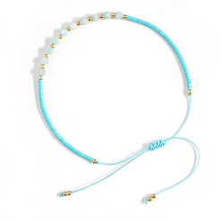 Светло-Голубой Элегантные плетеные браслеты из круглых бусин из натуральных драгоценных камней и стеклянных бус для женщин, Небесно-голубой, внутренний диаметр: 11 дюйм (28 см)