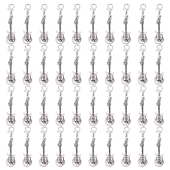 Античный Серебристый & Платиновый 40 шт. подвесные украшения из сплава гитар, Сплав с застежками когтя омара, старинное серебро и платина, 44 мм