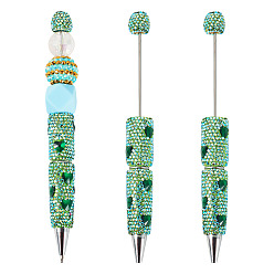 Папоротник Зеленый 2шт. полимерная глина стразы шариковая ручка, бисерная ручка, с железной фурнитурой, для индивидуальной ручки с ювелирными бусинами, сердце, Папоротник зеленый, 145x15~16 мм, 2 шт / комплект