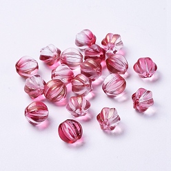 Deep Pink Transparent Glass Beads, with Glitter Powder, Pumpkin, Deep Pink, 10.5mm, Hole: 1mm