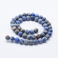 Dodger Blue Natural Imperial Jasper Beads Strands, Dyed, Frosted, Round, Dodger Blue, 6mm, Hole: 1mm, about 63pcs/strand, 15.3 inch(39cm)