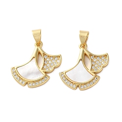 Настоящее золото 18K Латунные микро проложить кубического циркония подвески, с оболочкой, подвески из листьев гинкго, стойки покрытие, прочное покрытие, без кадмия и без свинца, реальный 18 k позолоченный, 18.5x19x2 мм, отверстие : 4.5x3.5 мм