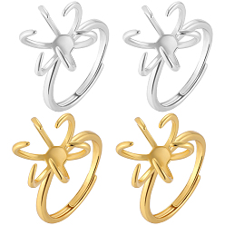 Золотой & Серебряный 4шт 2 цвета латунь регулируемые кольца фурнитура, настройки зубчатого кольца, золотой и серебряный, размер США 6 (16.5 мм), лоток : 16x10.5 мм, 2 шт / цвет