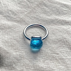 Темно-Голубой Квадратный 304 нержавеющая сталь со стеклянными кольцами для пальцев, цвет нержавеющей стали, глубокое синее небо, 10 мм, размер США 7 (17.3 мм)