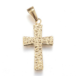 Золотой 304 подвески из нержавеющей стали, забитый крест, золотые, 27.5x16x3 мм, отверстие : 7x3.5 мм