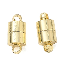Real 18K Gold Plated Brass Magnetic Clasp with Loop, Column, Cadmium Free & Lead Free, Rack Plating, Long-Lasting Plated, Real 18K Gold Plated, 13x6mm, Hole: 2mm