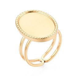 Настоящее золото 18K Регулируемые 304 кольцевые компоненты из нержавеющей стали, настройки овальных колец, ионное покрытие (ip), реальный 18 k позолоченный, лоток : 16x12 мм, овальный : 18.5x14.5 mm, внутренний диаметр: 16.5~17 мм