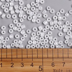 White Glass Seed Beads, Ceylon, Round, White, 4mm, Hole: 1.5mm, about 4500pcs/pound