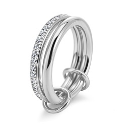 Нержавеющая Сталь Цвет 304 Кольца из нержавеющей стали с микропаве из прозрачного кубического циркония, штабелируемые кольца, цвет нержавеющей стали, размер США 7 (17.3 мм)