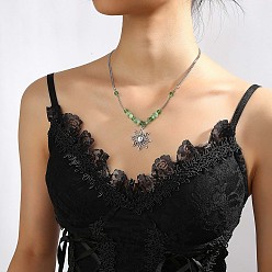 Зеленый Авантюрин Ожерелье из бусин с подвеской Ally Sun в стиле бохо с натуральным зеленым авантюрином, платина, 17.72 дюйм (45 см)