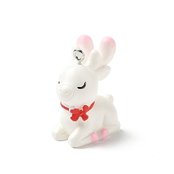 Кролик Пасхальные подвески из непрозрачной смолы, с железной платиной петлей, кролик, 30.5x14x23.5 мм, отверстие : 2 мм