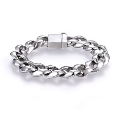 Stainless Steel Color Tarnish Resistant 304 Stainless Steel Curb Chains Bracelets, with Clasps, Stainless Steel Color, 9 inch(23cm), 16x6mm