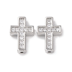 Платинированный Латунь микропейв прозрачный кубический цирконий, крестик, Реальная платина, 18x12x4.5 мм, отверстие : 1.5 мм