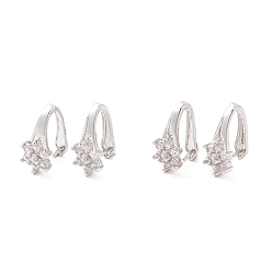Platinum Brass Micro Pave Cubic Zirconia Snap On Bails, Flower, Platinum, 14x7x10mm, Pin: 0.8mm
